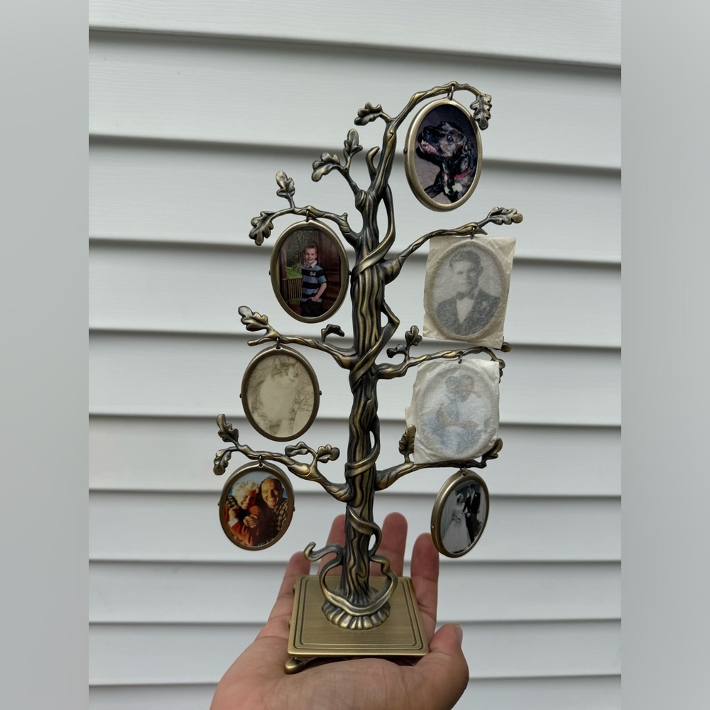 Vintage BURNES OF BOSTON Pewter Family Photo‎ Tree w 7 Frames Holds 14 Photos